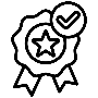 brand rosette with a tick