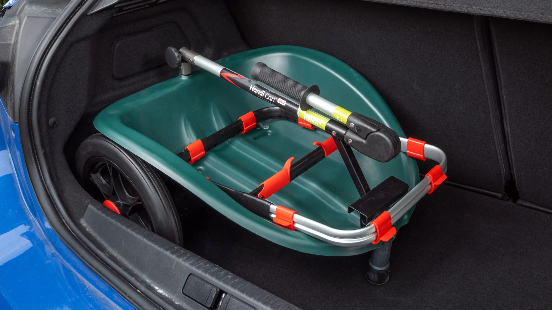 Handi Cart Duo folded in a car boot.
