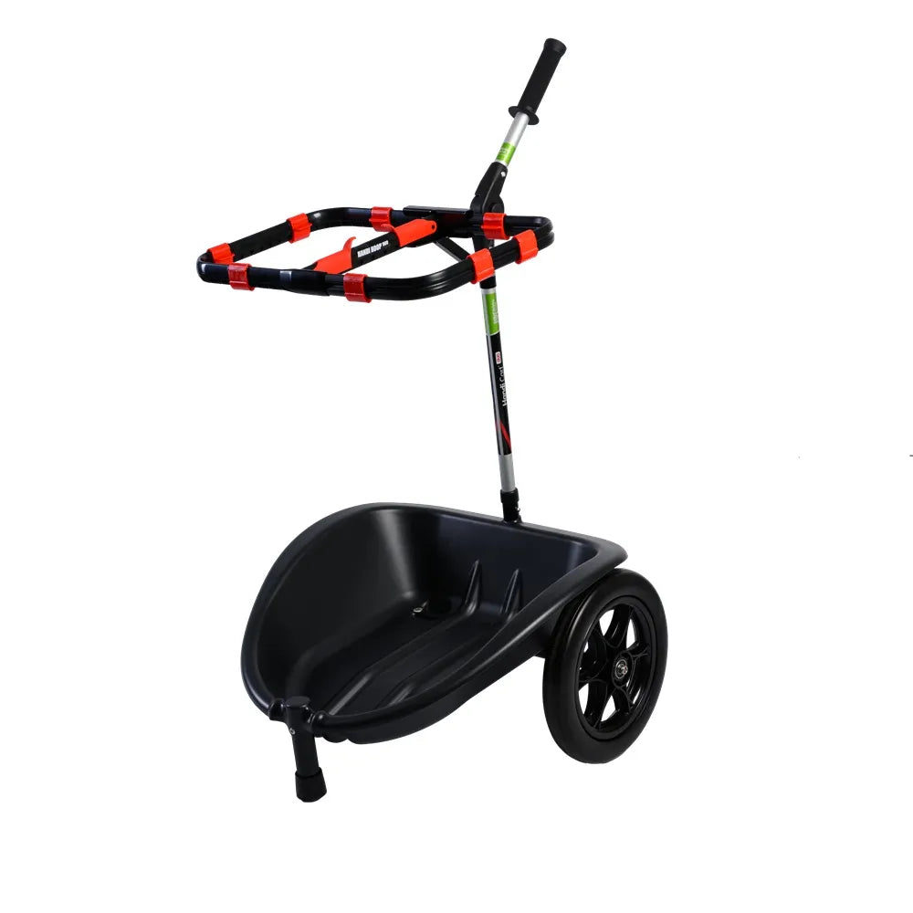 Black litter cart with 2 hoops on a white background