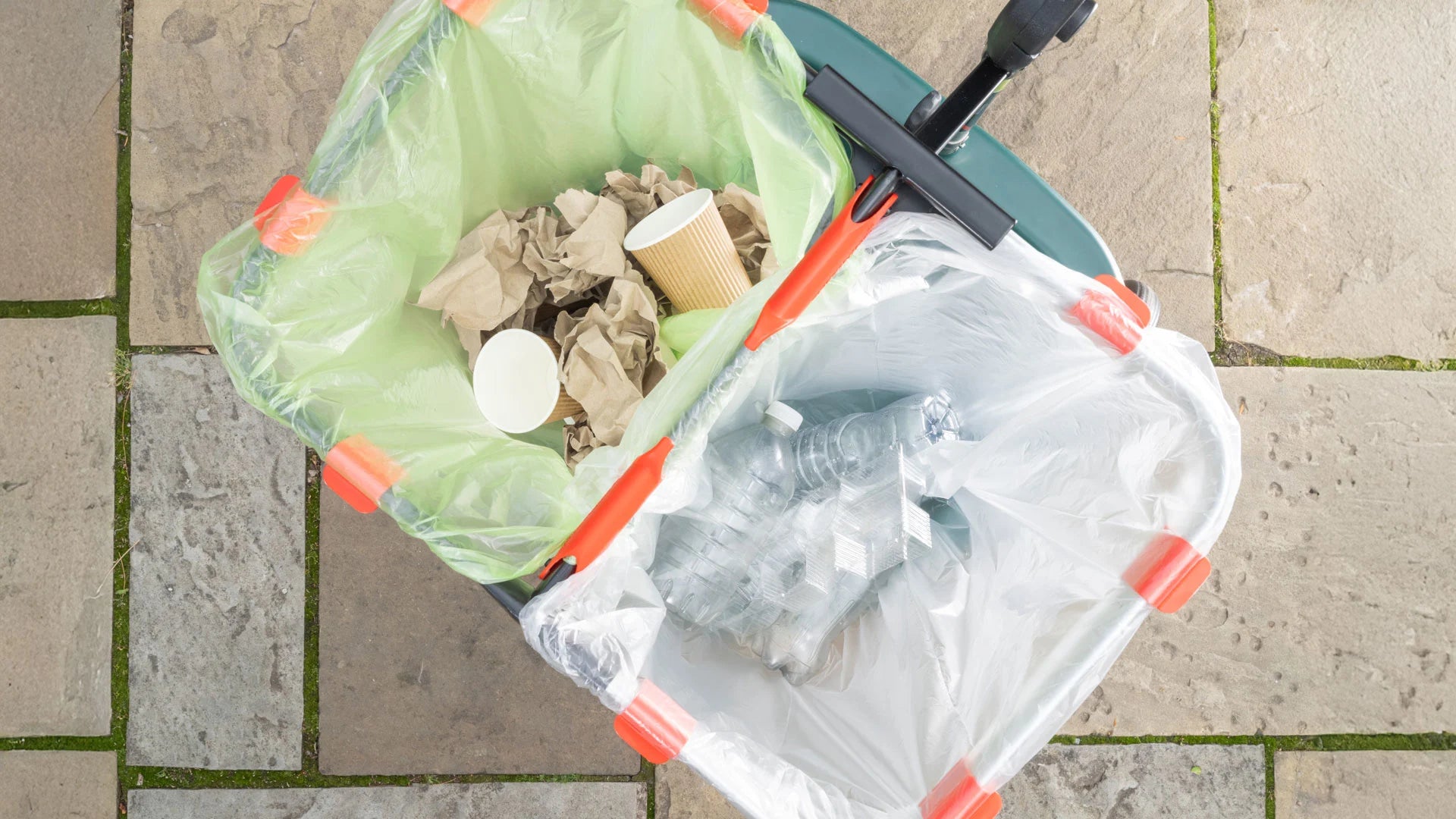 Handi Cart Duo bins filled with litter.