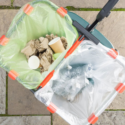 Handi Cart Duo Litter trolley filled with outdoor rubbish. 