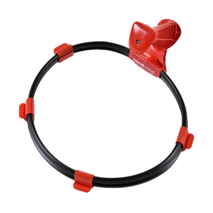 A child-sized Handi-Hoop litter picking hoop with a red handle and black ring, featuring plastic clips for securing bin bags.